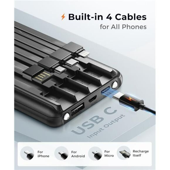 Portable power bank 10000mAh fast charging USB C iPhone Android charger - Picture 2 of 7